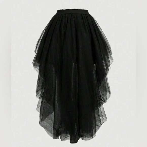 SHEIN Black Layered Elastic waist Asymmetrical Tutu Skirt - Picture 5 of 5